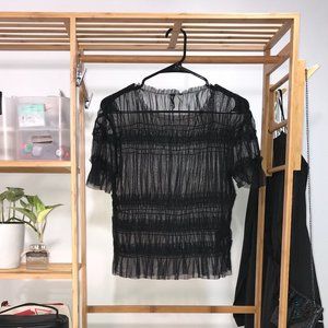 Ruched sheer black top